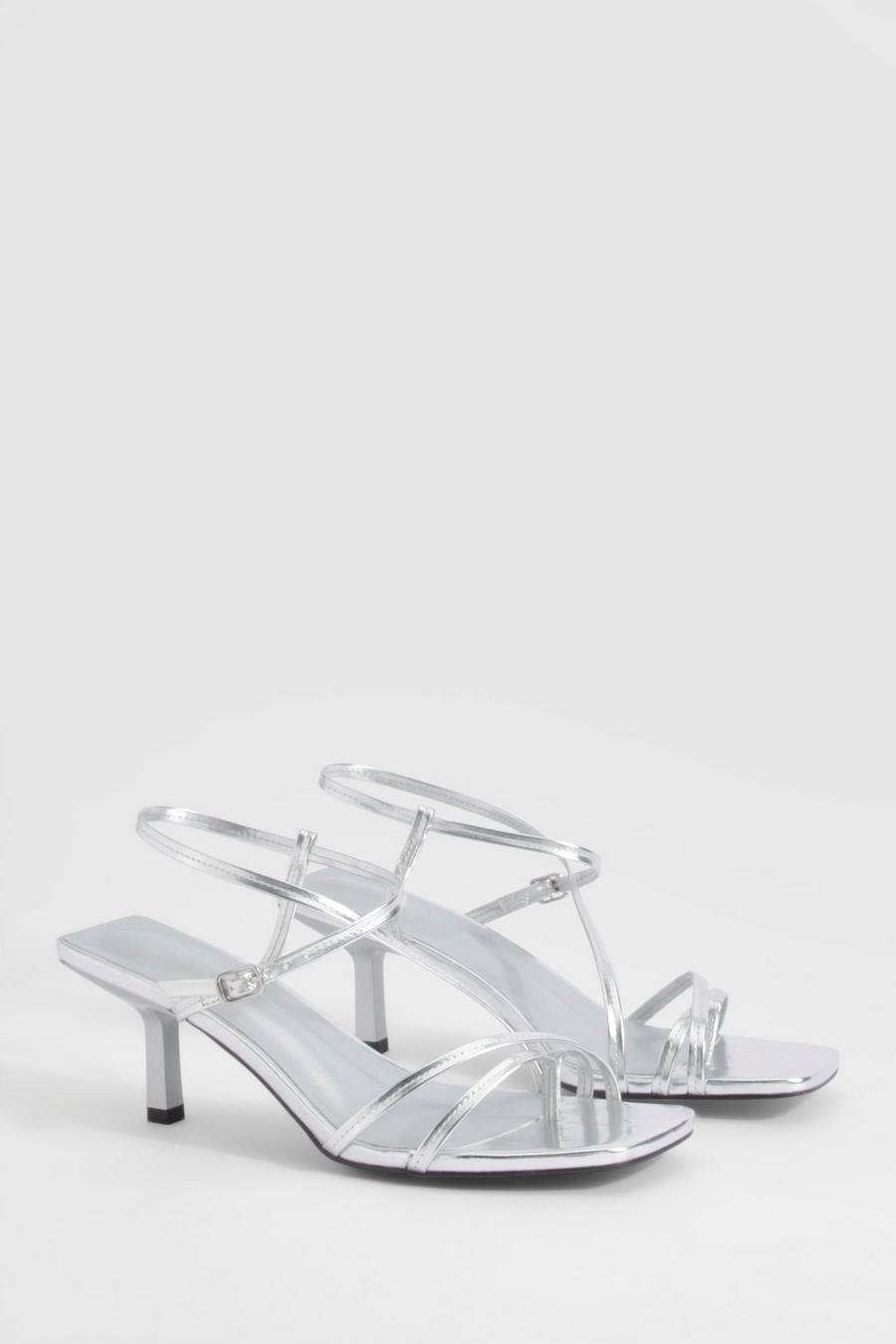 Silver Wide Fit Crossover Strap Low Heels image number 1
