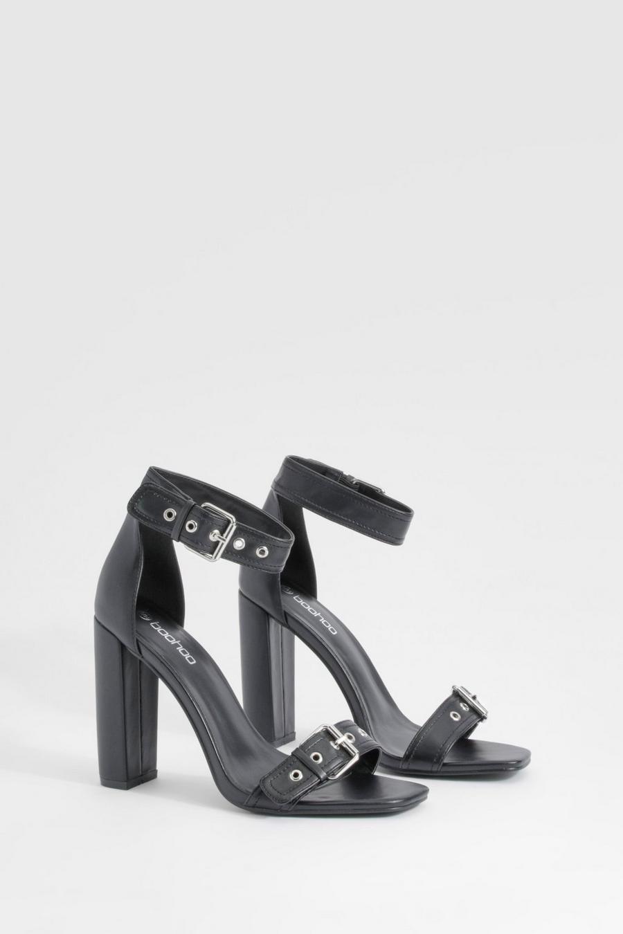 Black Chunky Buckle 2 Part Block Heeled Sandals image number 1