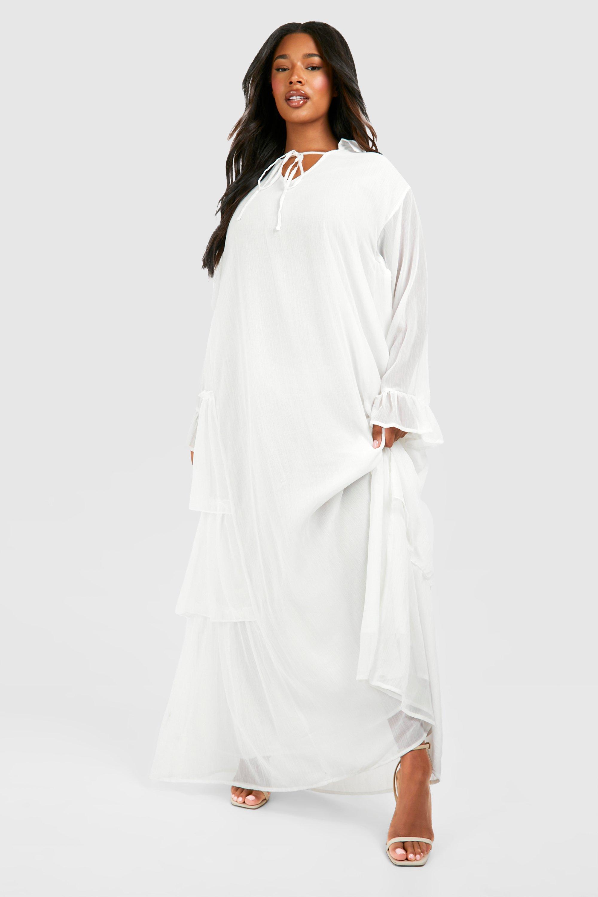 Plus Woven Ruffle Tie Detail Maxi Dress