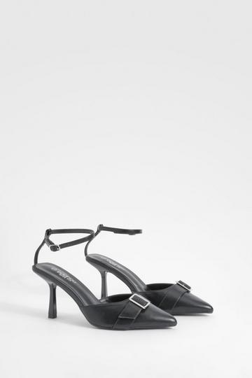 Black Wide Width Buckle Detail Pumps