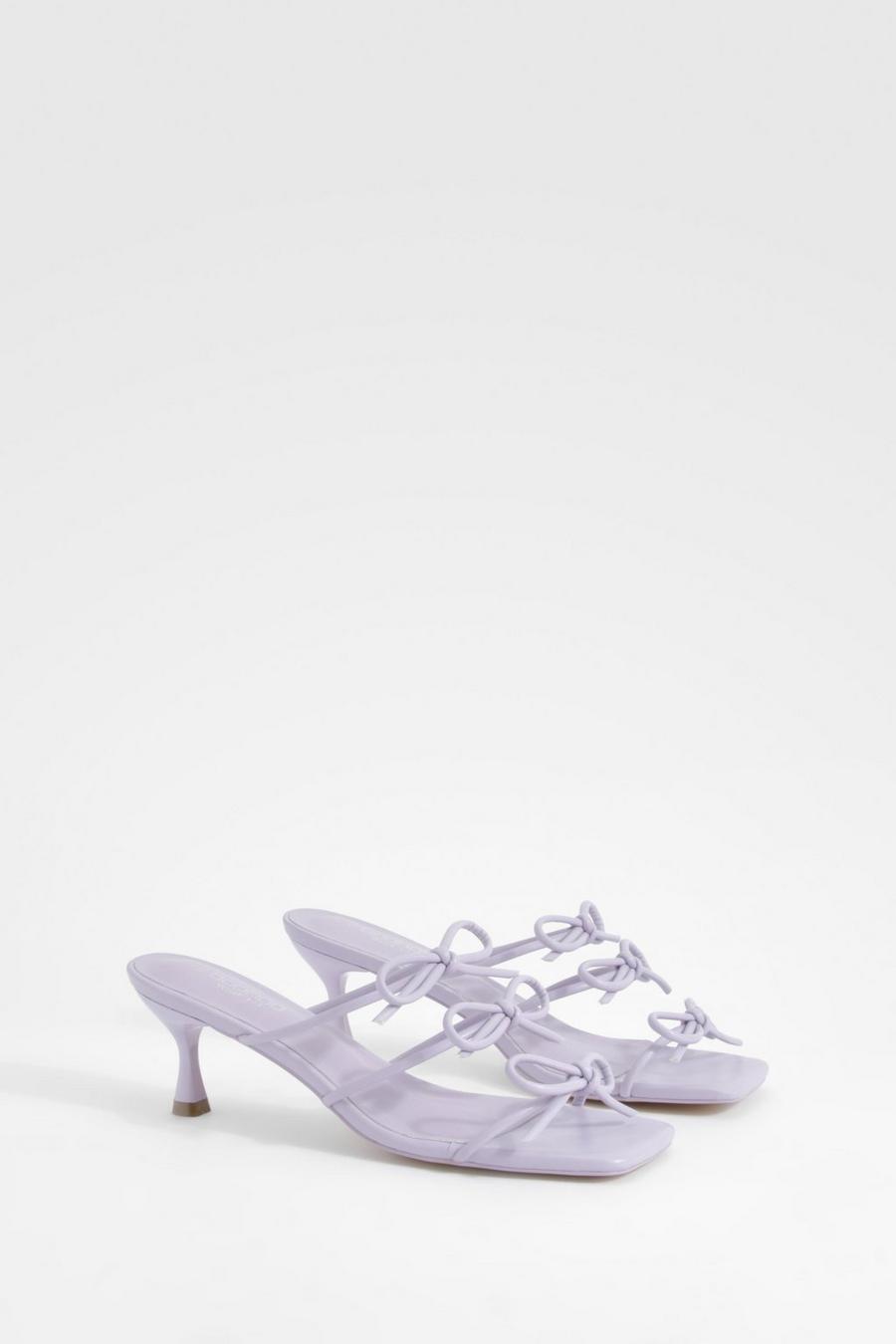 Sandali Mules a calzata ampia con fiocco e tacco basso, Lilac