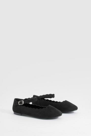 Black Wide Fit Scallop Edge Ballet Flats