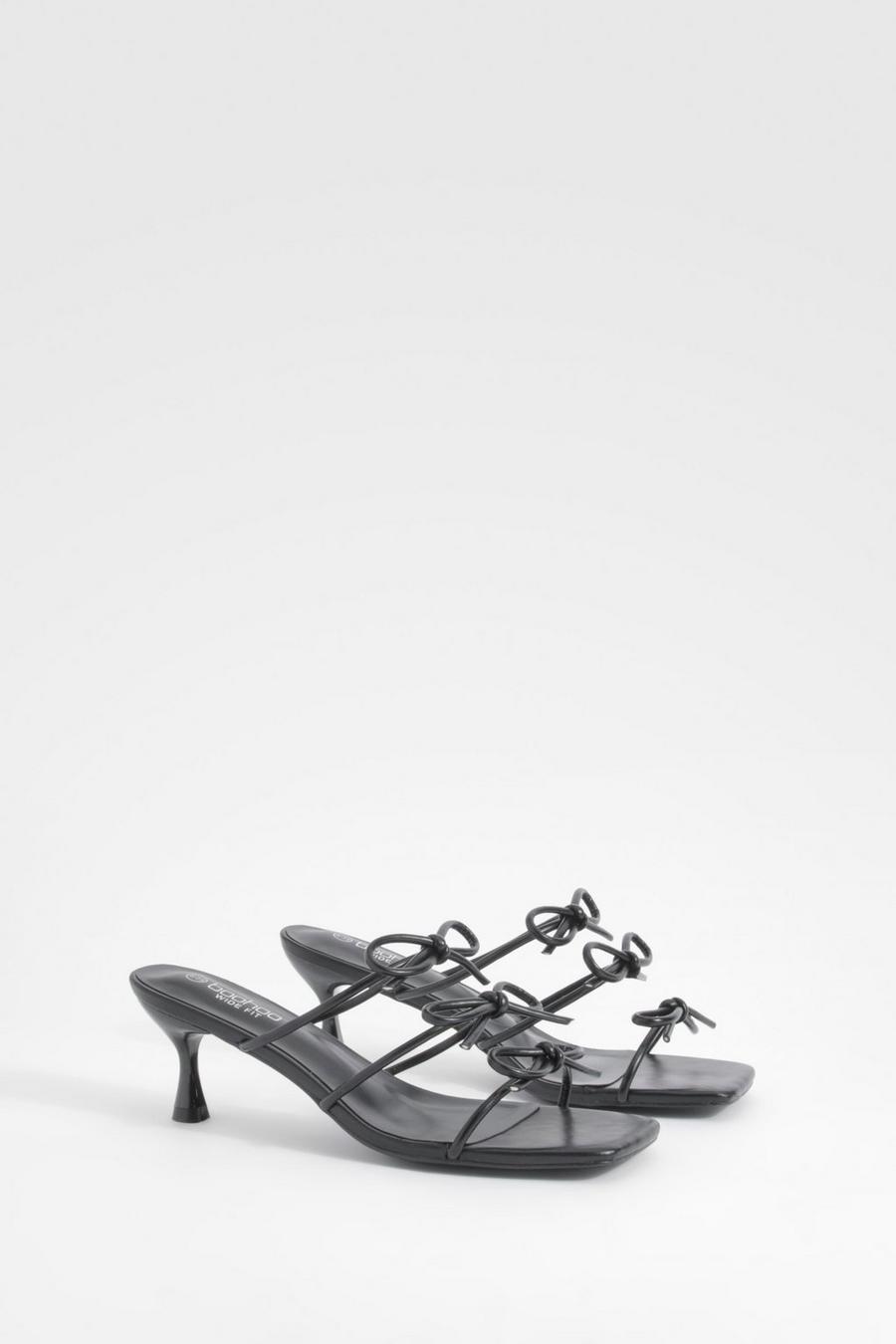 Black Wide Fit Bow Detail Low Heeled Mules 