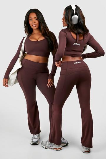 Premium Sculpt Reform Seam Detail Flared Yoga Legging chocolate