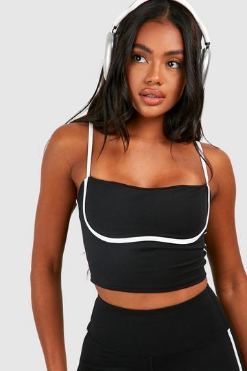 Premium Sculpt Piping Detail Padded Sports Bra black