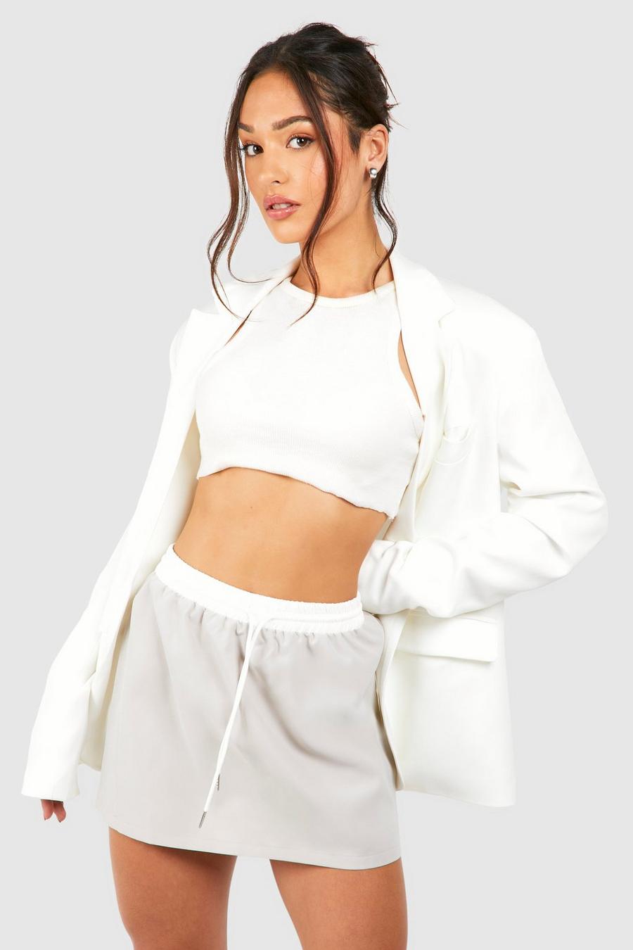 Minifalda Petite con cordón elástico y cintura en contraste, Grey image number 1