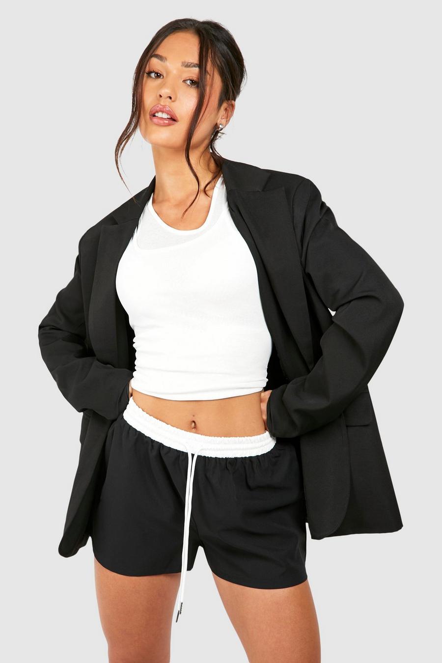 Pantalón corto Petite con cordón elástico y cintura en contraste, Black image number 1