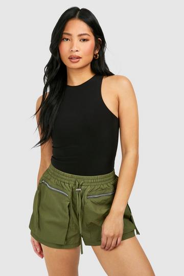 Khaki Petite Cargo Pocket Shell Short