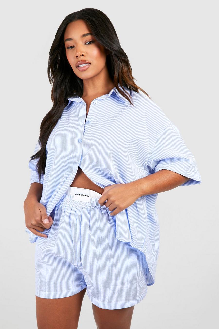 Blue Plus Dsgn Studio Textured Stripe Shirt Co-ord