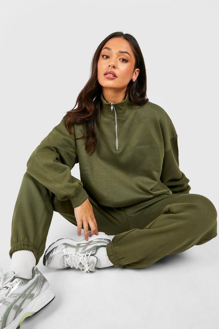 Olive Petite Half Zip Tracksuit