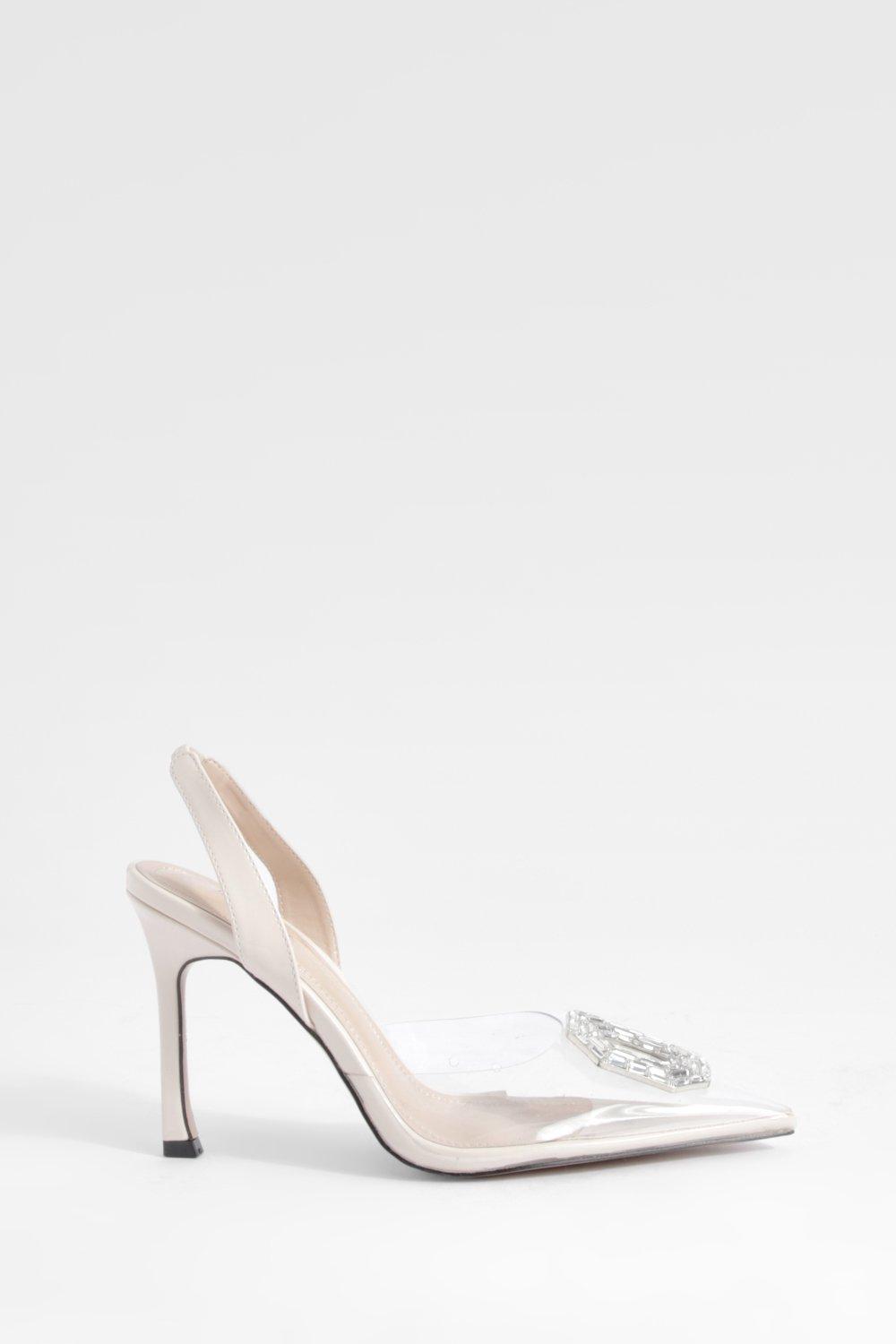 Clear and beige store heels