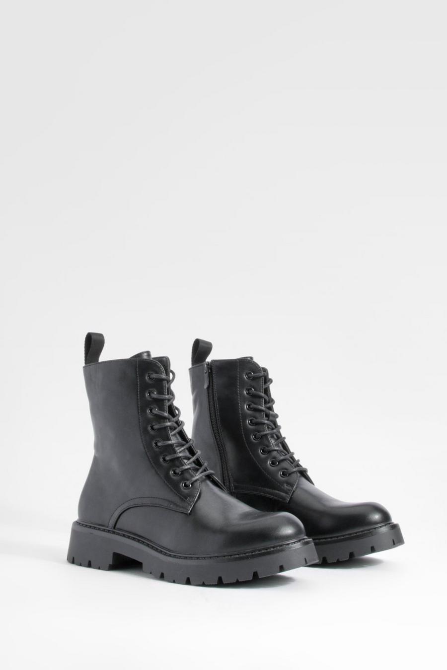 Black nero Chunky Lace Up Hiker Boots    