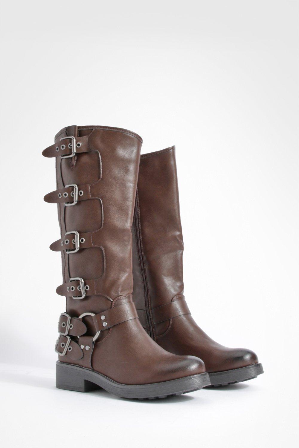 Buckle biker cheap boots womens