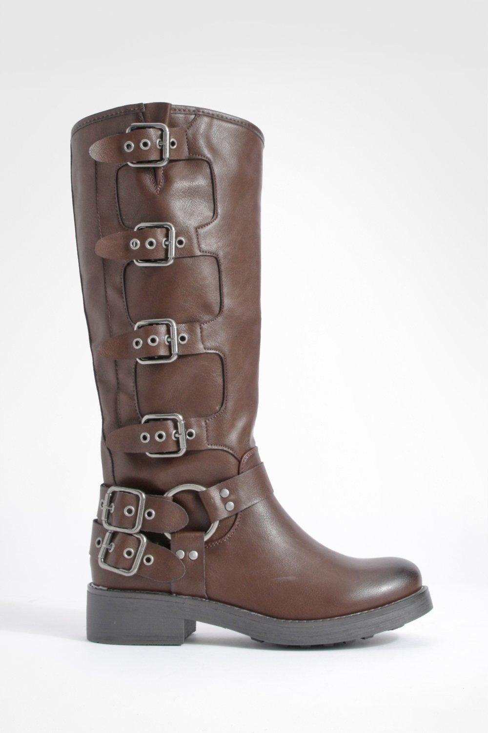 Chunky Harness Buckle Biker Boots