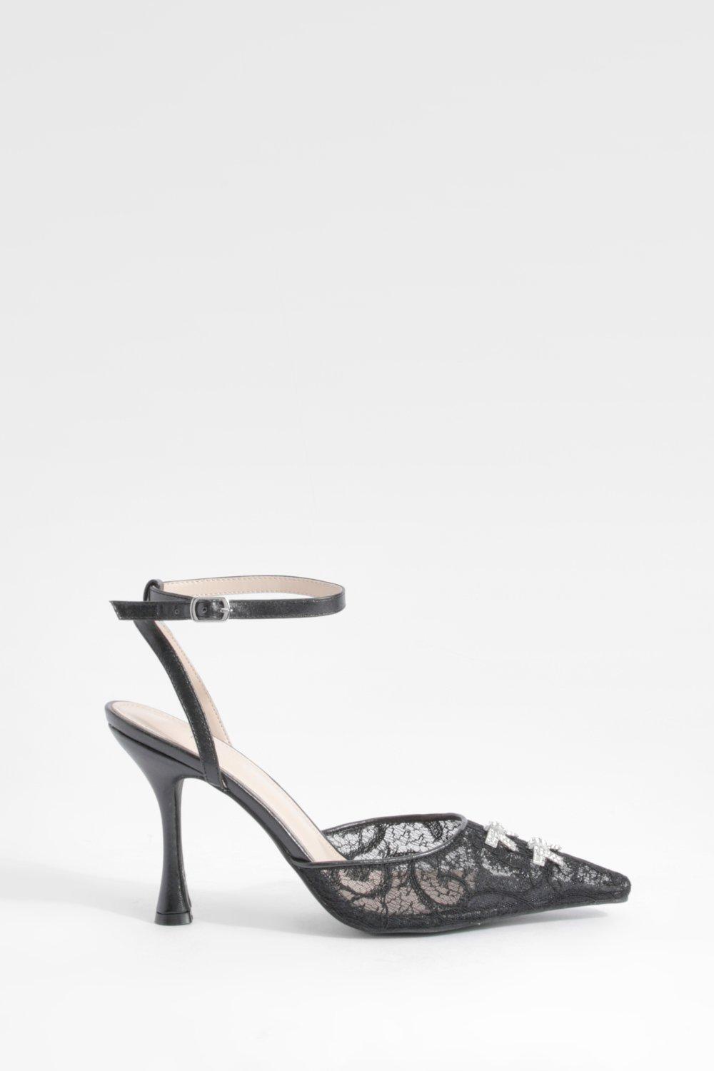 Black lace kitten store heels