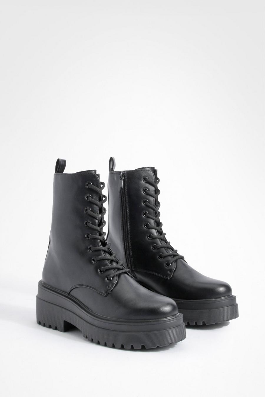 Black Chunky Combat Boots image number 1