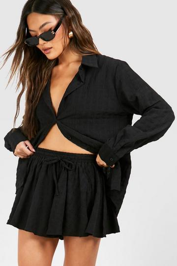 Textured Relaxed Fit Shirt & Flared Shorts black