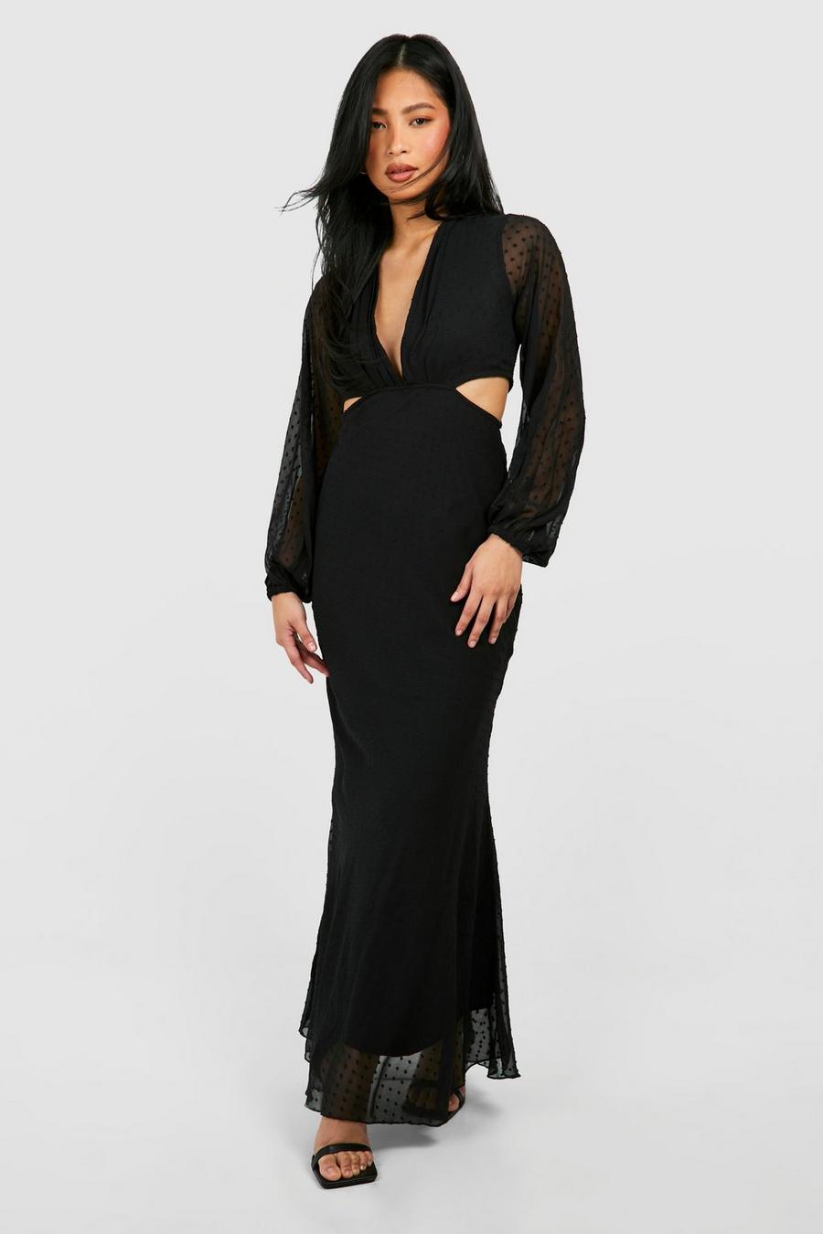 Black Petite Dobby Cut Out Maxi Dress image number 1