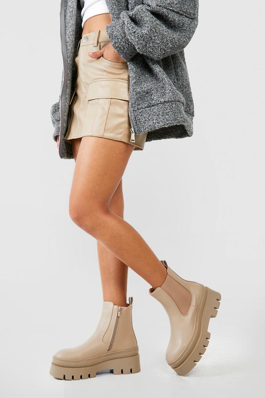Beige Chunky Sole Chelsea Boots   image number 1