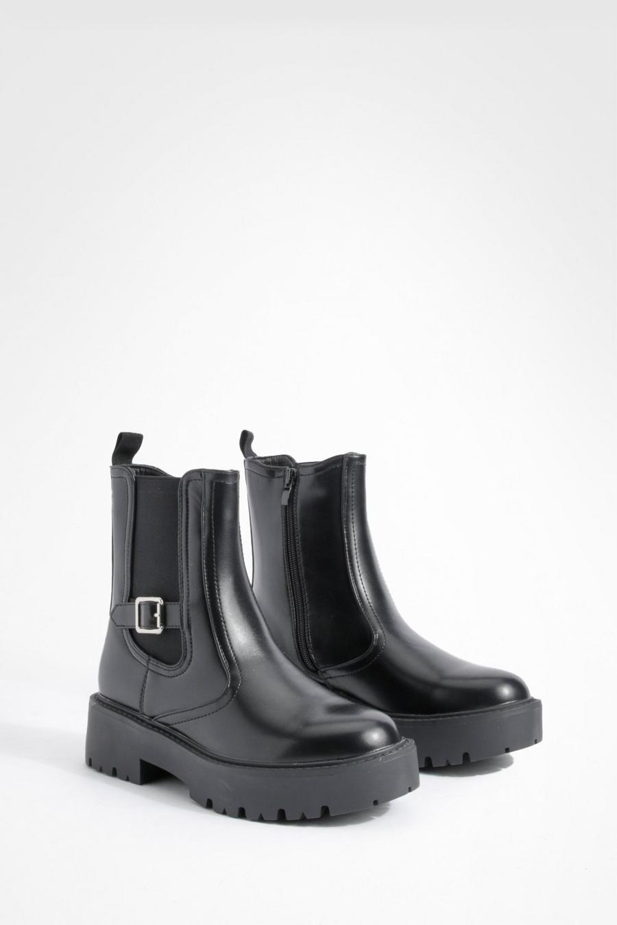 Black Chunky Buckle Detail Chelsea Boots   image number 1