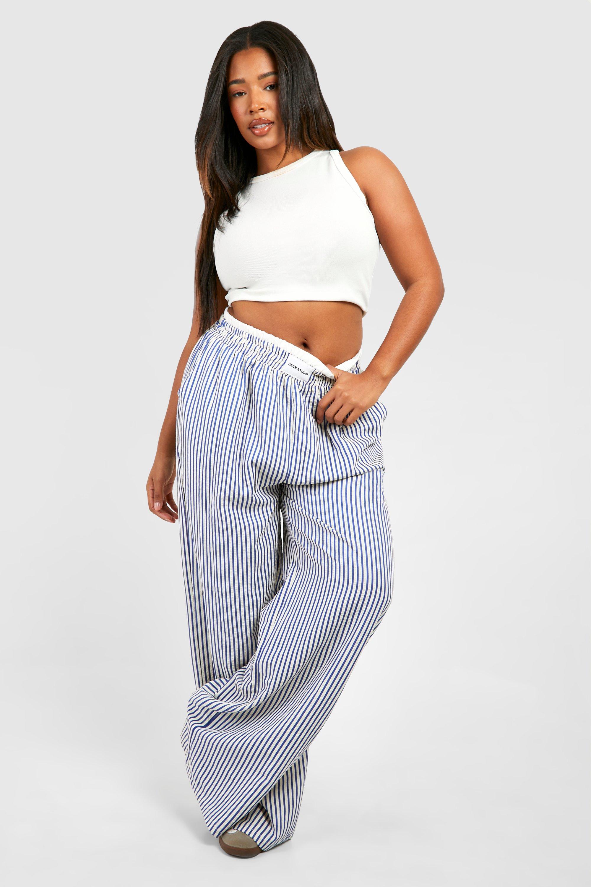 Plus Contrast Dsgn Waistband Detail Stripe Trousers