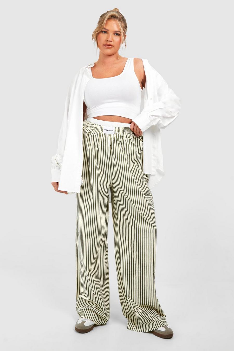 Green Plus Contrast Dsgn Waistband Detail Stripe Pants image number 1