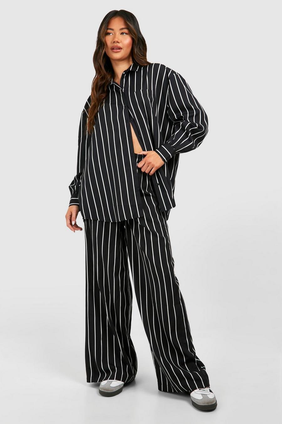 Black Mono Stripe Shirt & Trouser Set image number 1