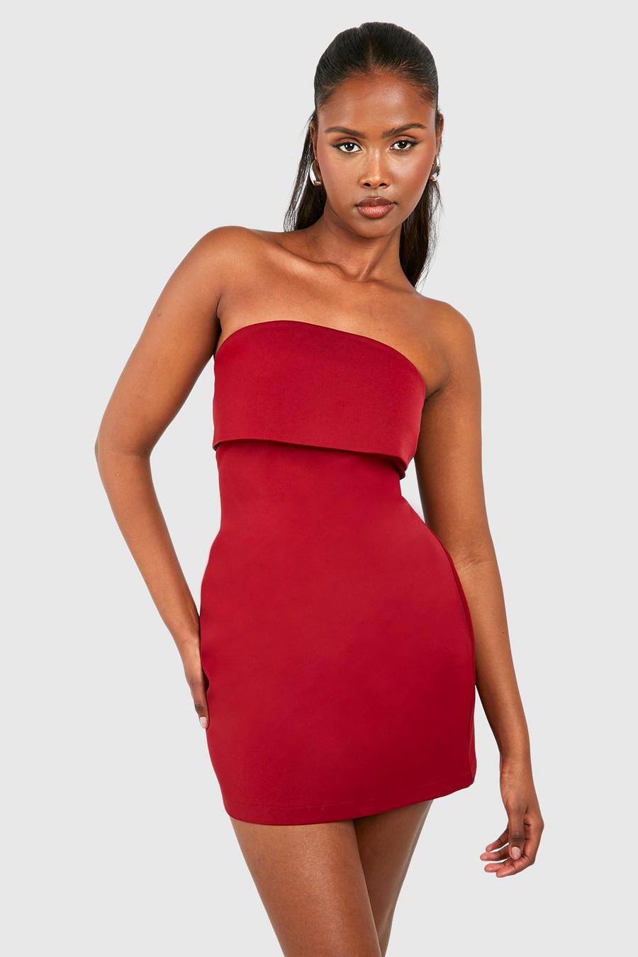 Cherry red Tailored Bandeau Mini Dress