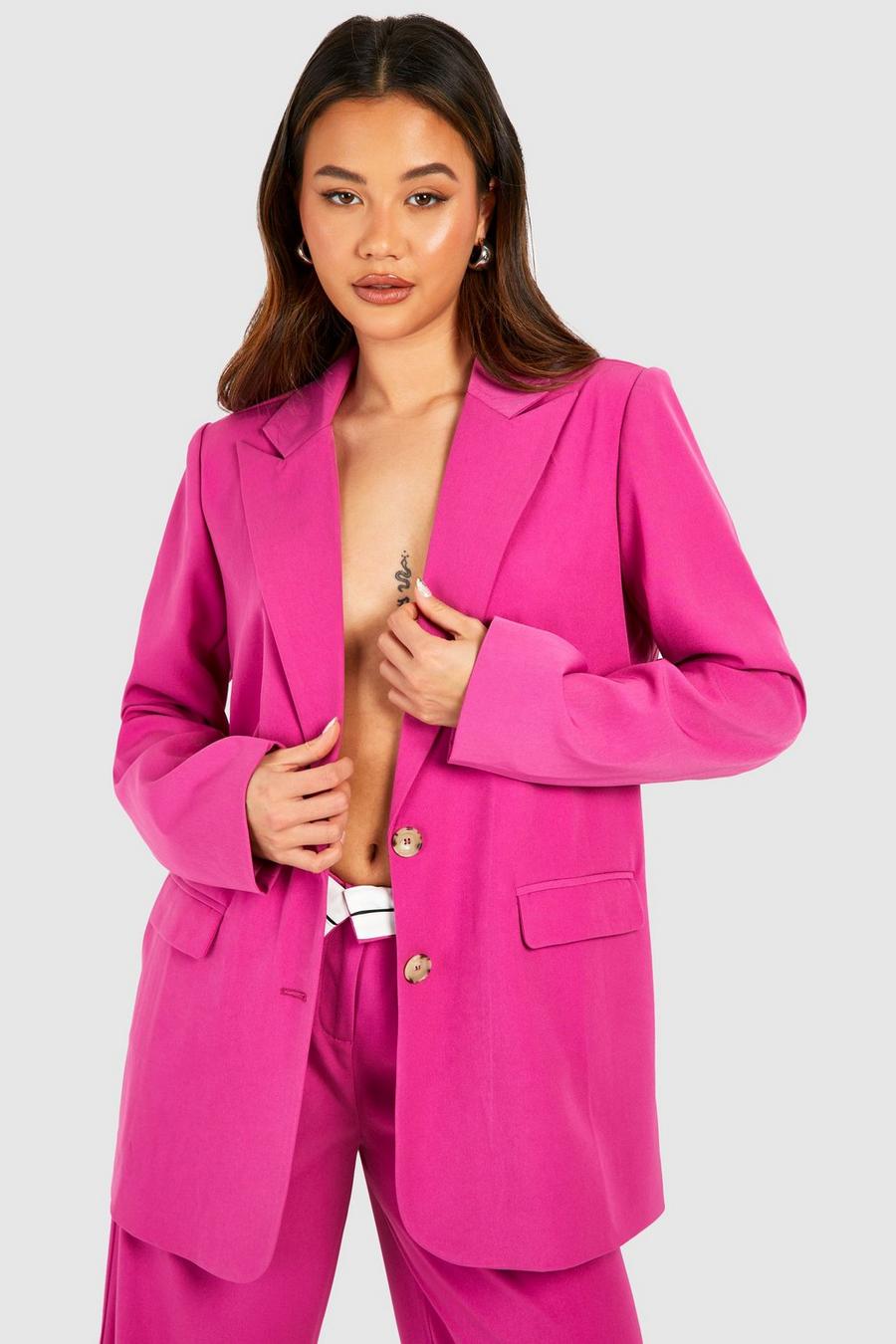 Pink Contrast Button Mansy Blazer