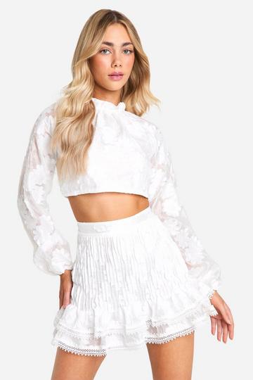 Premium Lace Ruffle Hem Mini Skirt ivory