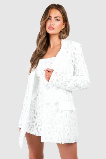 Ivory White Premium Lace Fitted Blazer