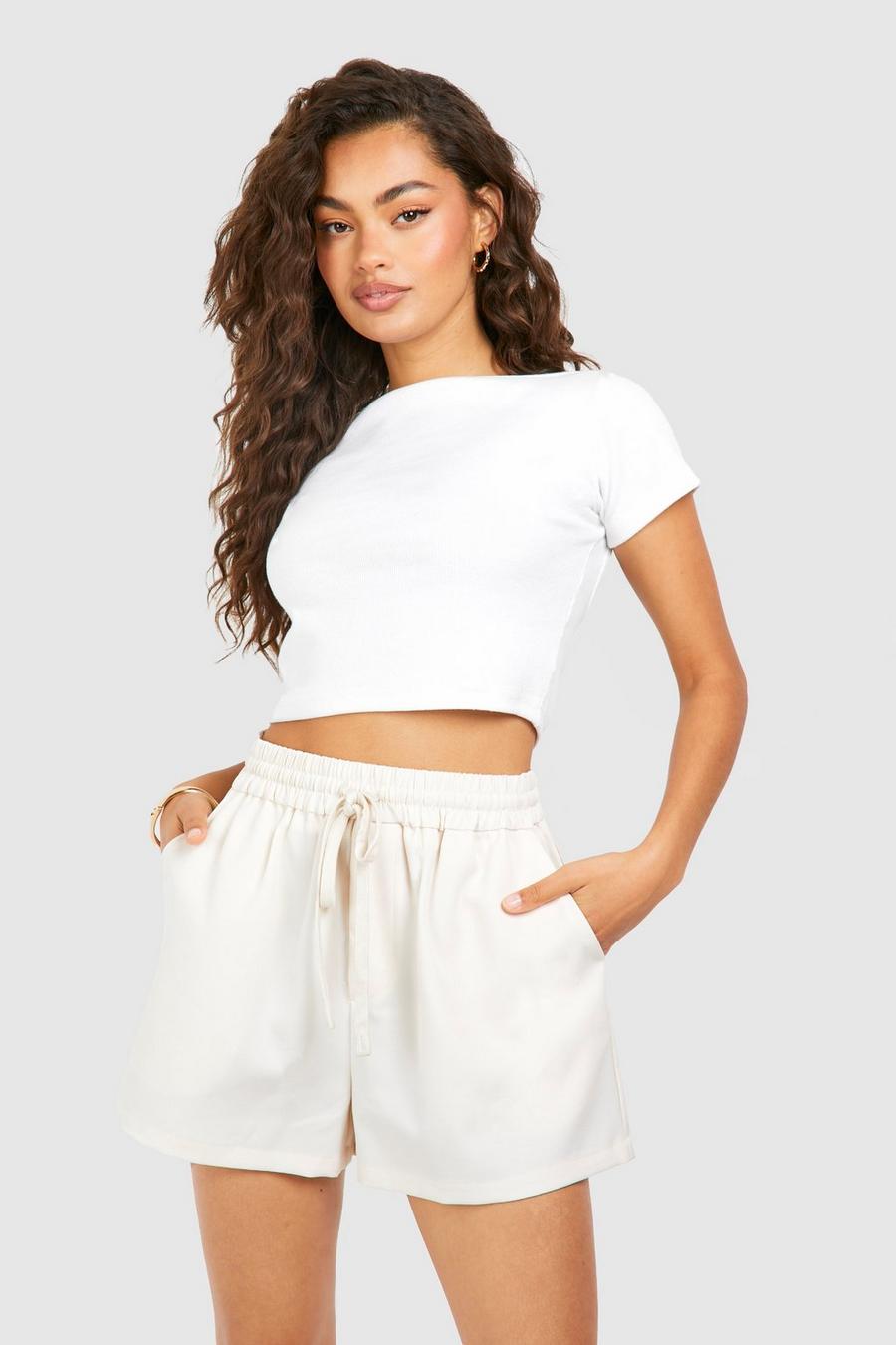 Ivory Linen Look Tie Waist Relaxed Fit Shorts image number 1