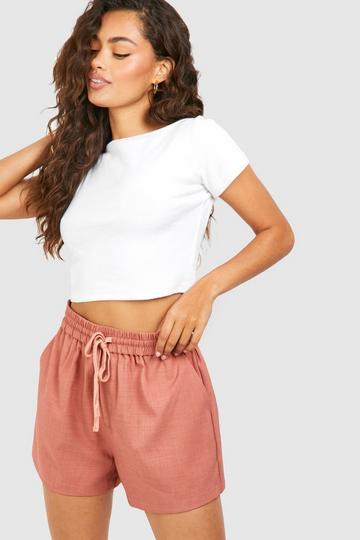 Linen Look Tie Waist Relaxed Fit Shorts spice