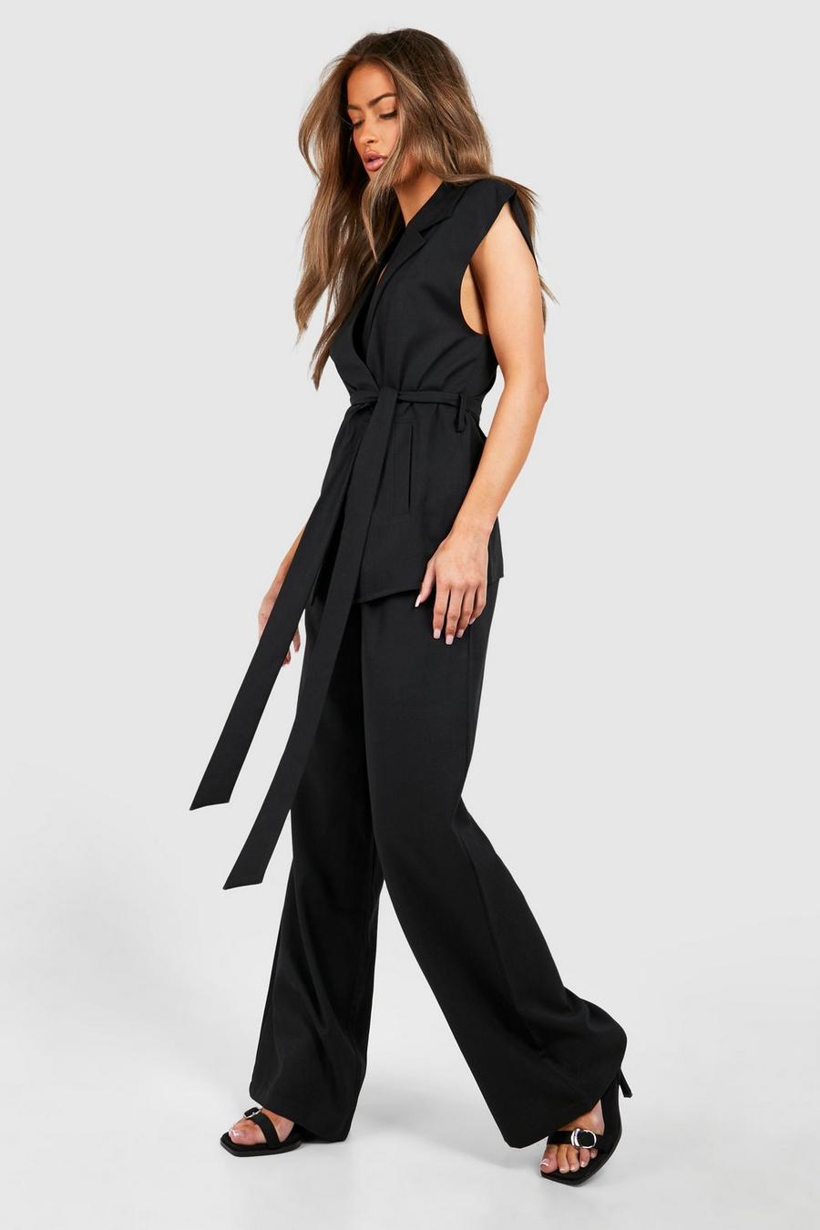Black Linen Look Slouchy Wide Leg Trousers image number 1