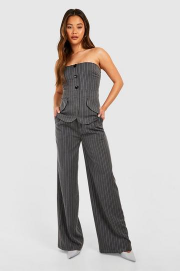 Grey Pinstripe Marl Wide Leg Pants