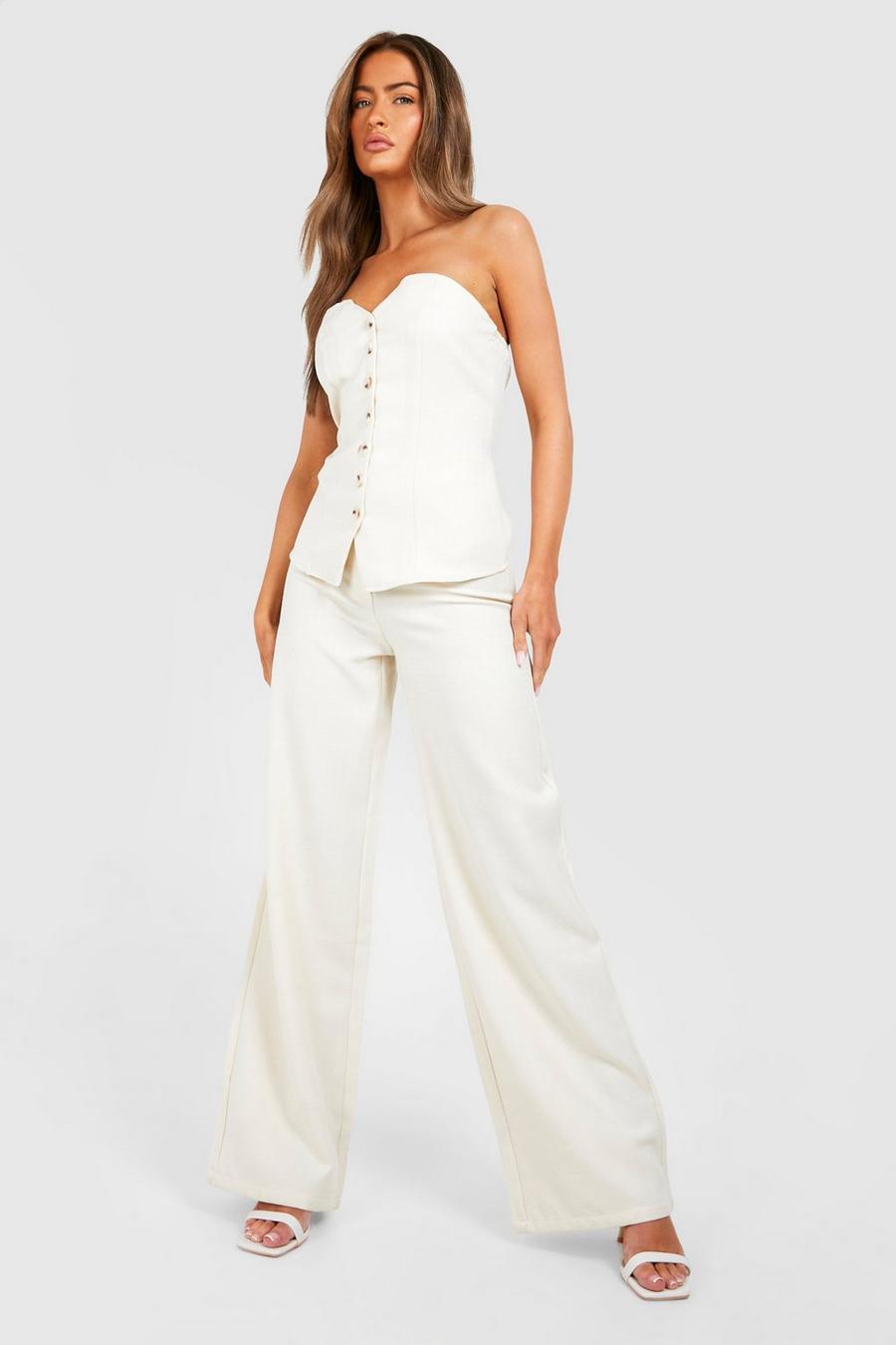 Cream Linen Look Wide Leg Trousers  image number 1