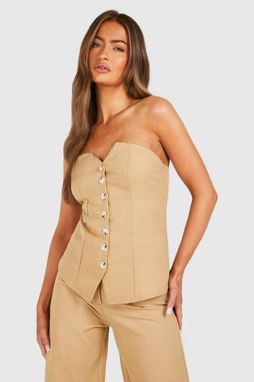 Linen Look Mock Horn Bandeau Waistcoat camel