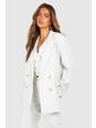 Ivory Linen Look Pinstripe Relaxed Fit Blazer
