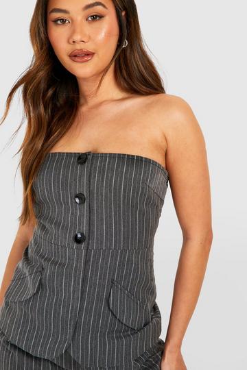 Marl Pinstripe Curved Hem Tailored Bandeau grey marl