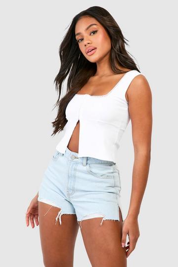 Bleach Wash Raw Hem Distressed Denim Shorts bleach wash