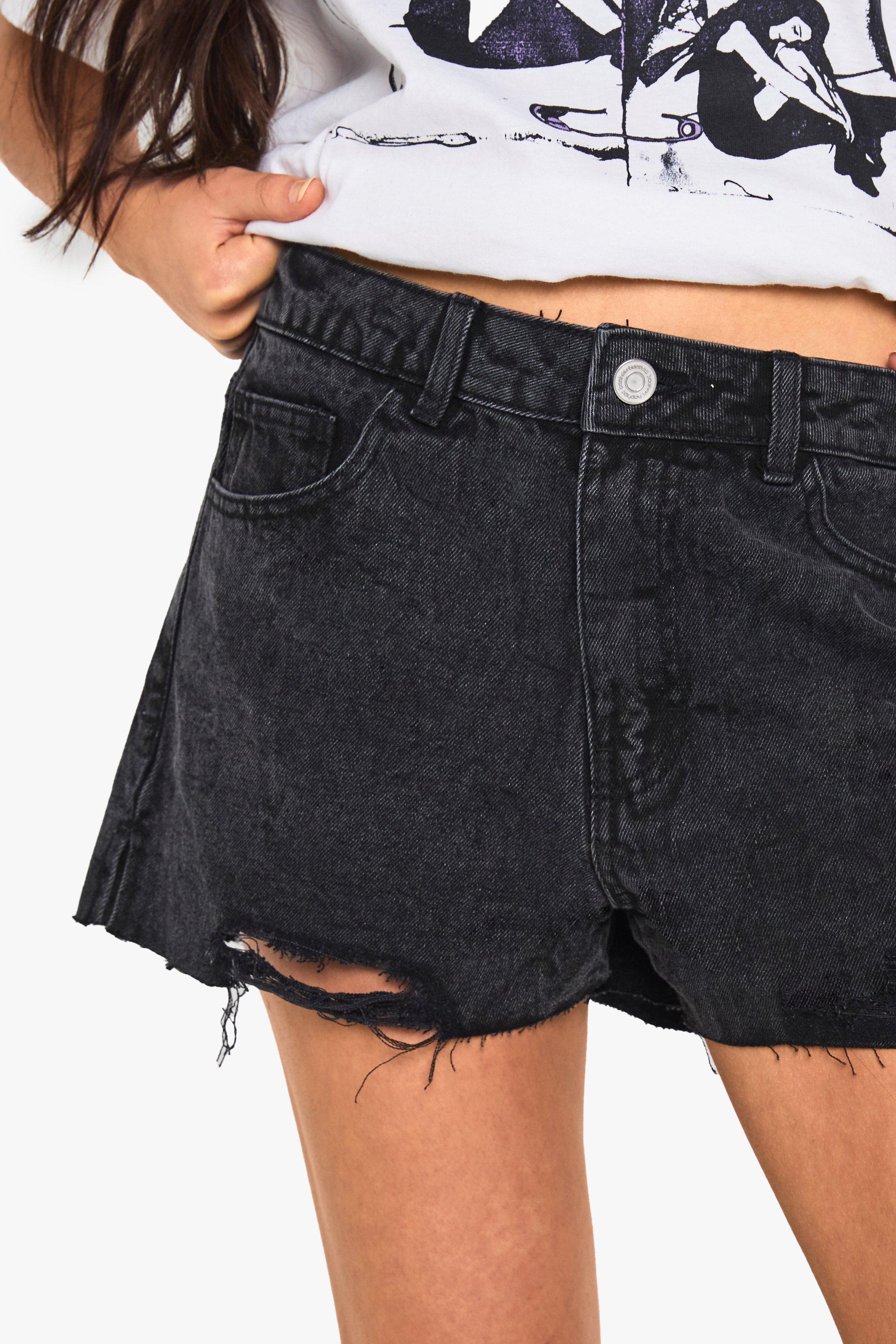 Boohoo black denim shorts on sale