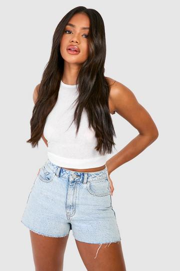 Lichtblauwe Acid Wash Gebleekte Denim Shorts Met Onbewerkte Zoom acid wash light blue