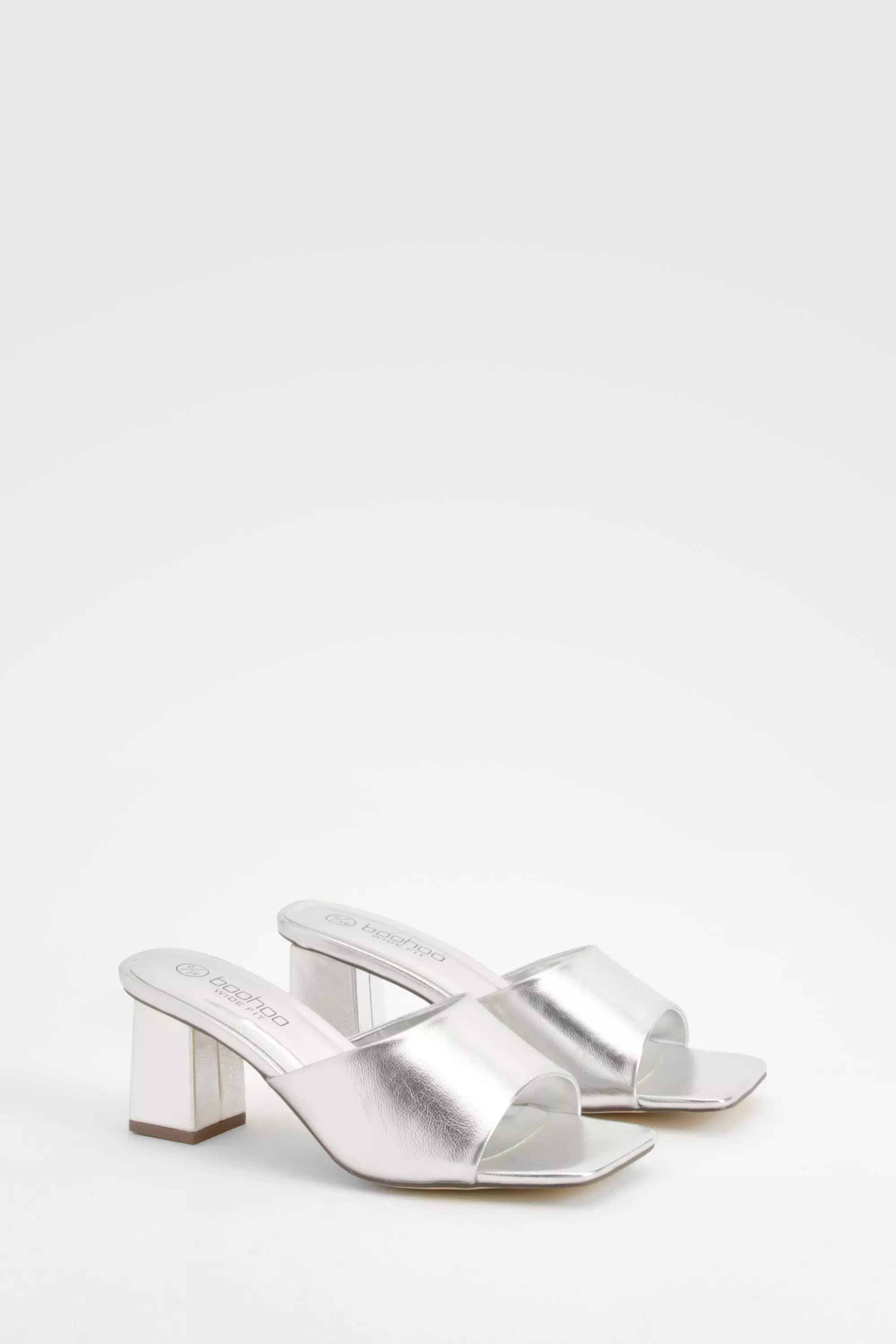 Silver Wide Fit Metallic Low Block Heeled Mule alternative image