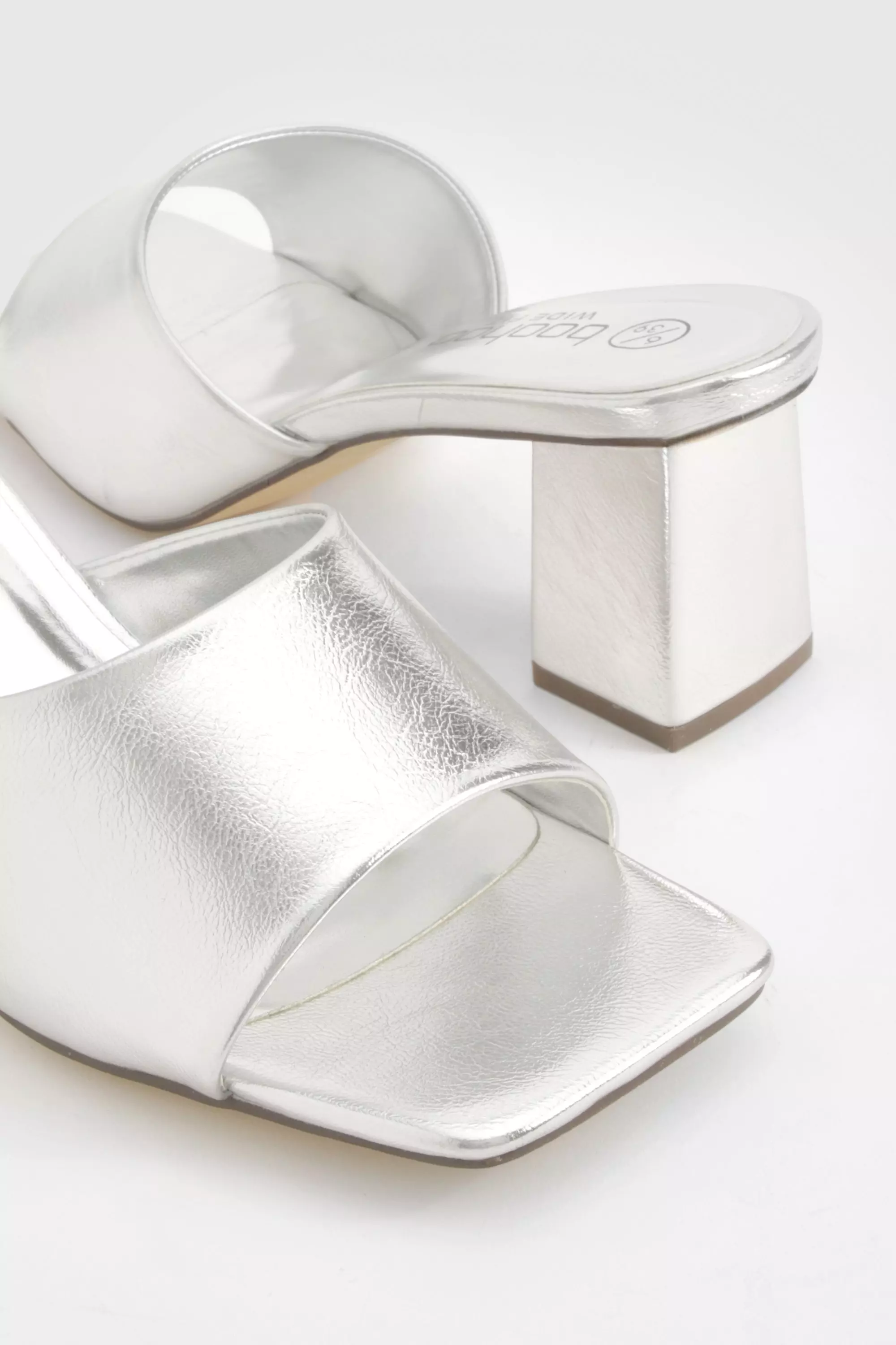 Silver Wide Fit Metallic Low Block Heeled Mule alternative image