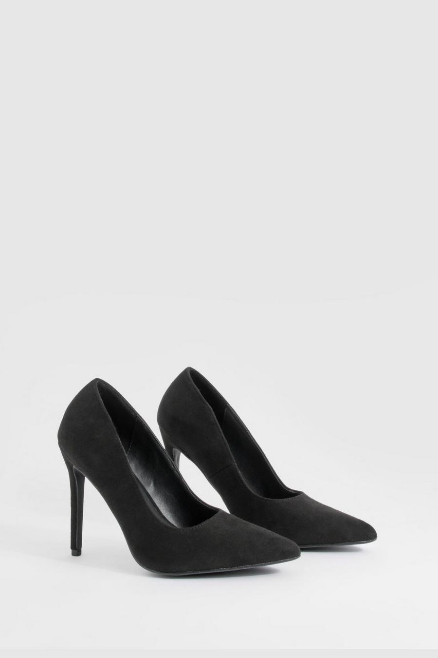 Black Wide Fit rung Stiletto Court Shoes