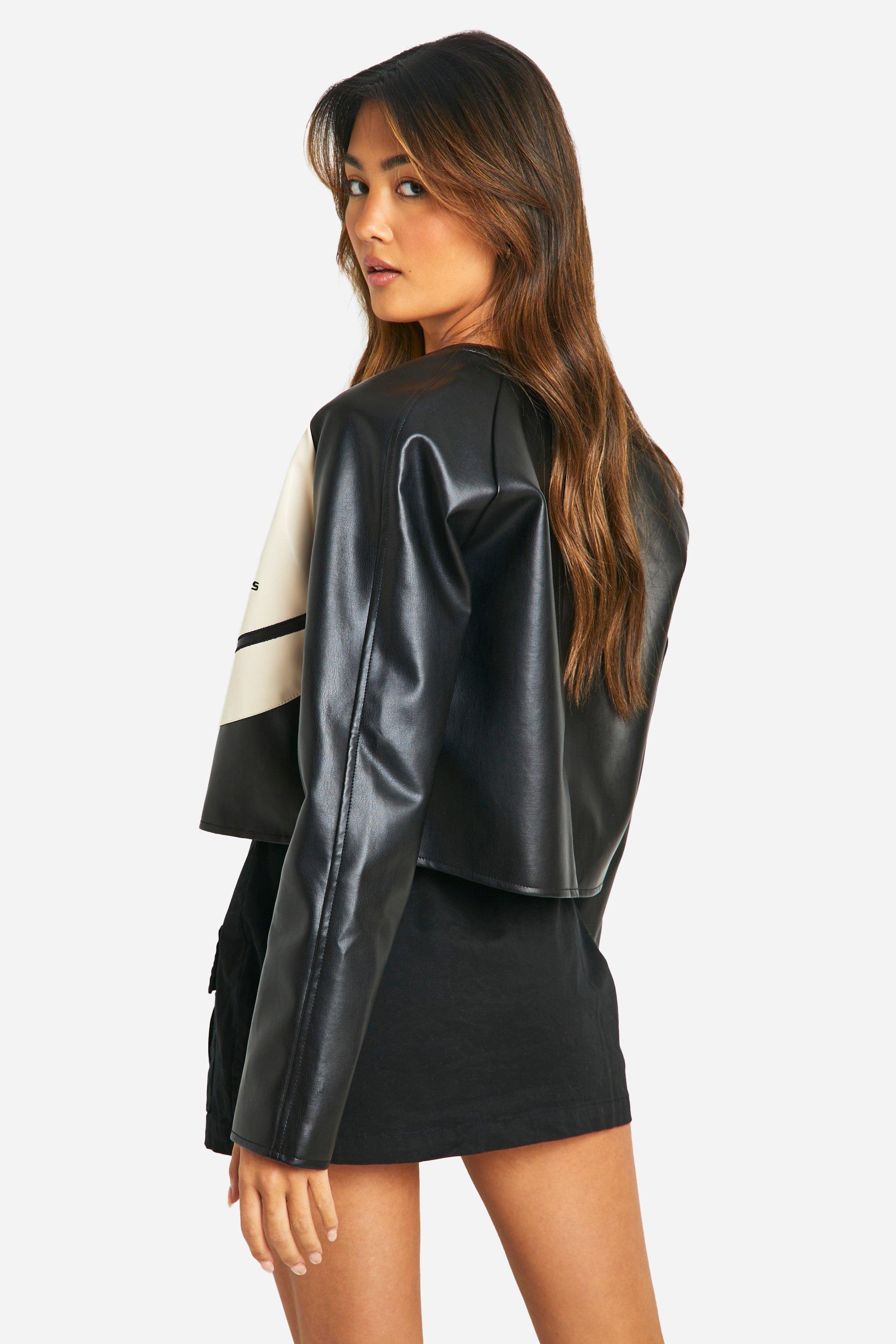 Boohoo Women s Athletics Faux Leather Moto Jacket Black