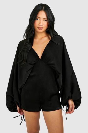 Petite Matte Satin Extreme Sleeve Playsuit black