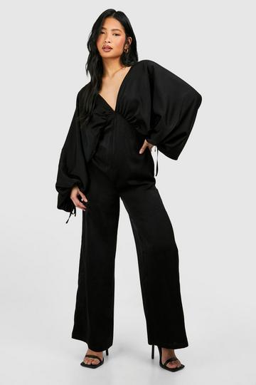 Petite Matte Satin Extreme Sleeve Jumpsuit black