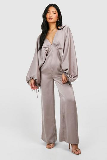 Petite Matte Satin Extreme Sleeve Jumpsuit mushroom