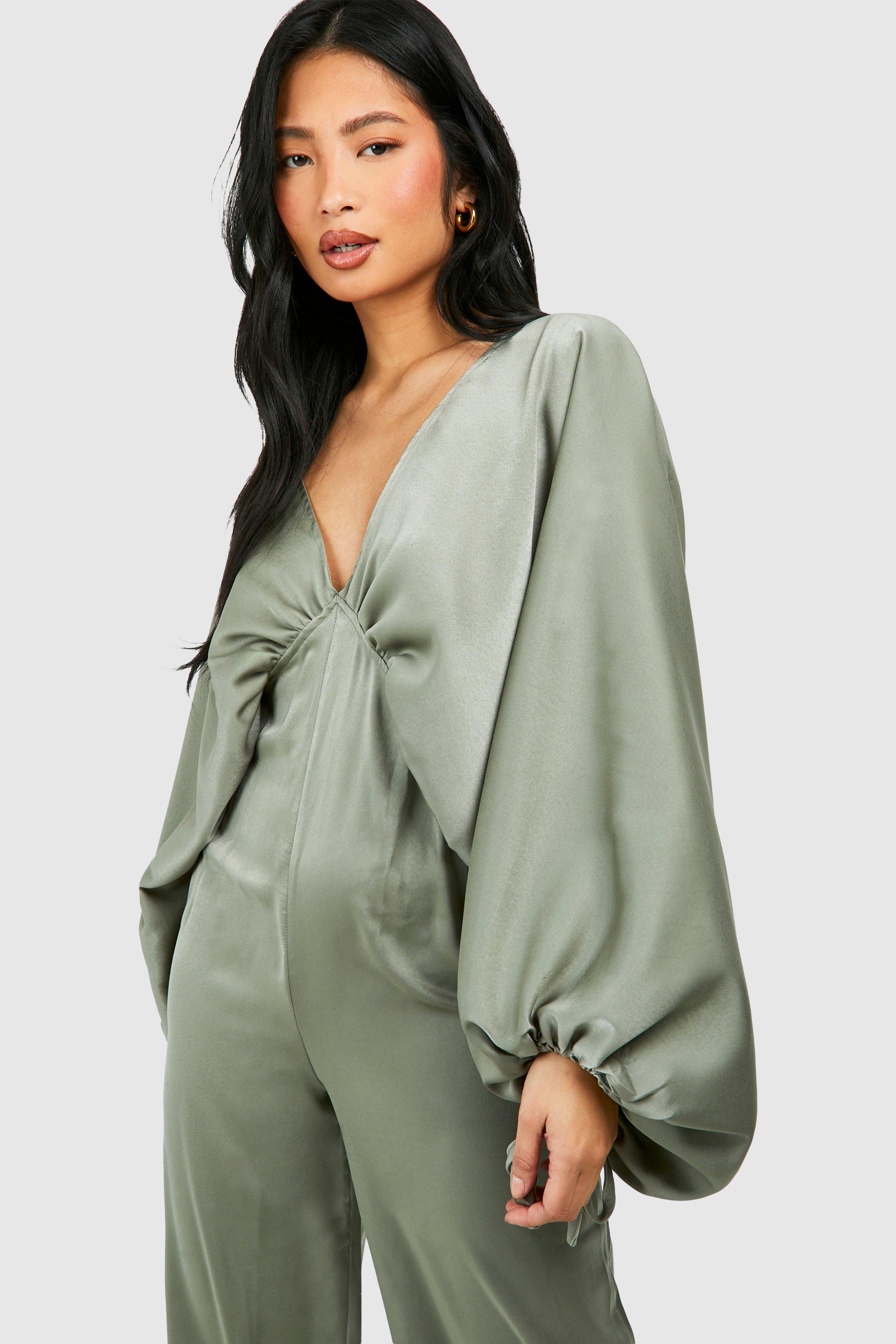 Petite Matte Satin Extreme Sleeve Jumpsuit